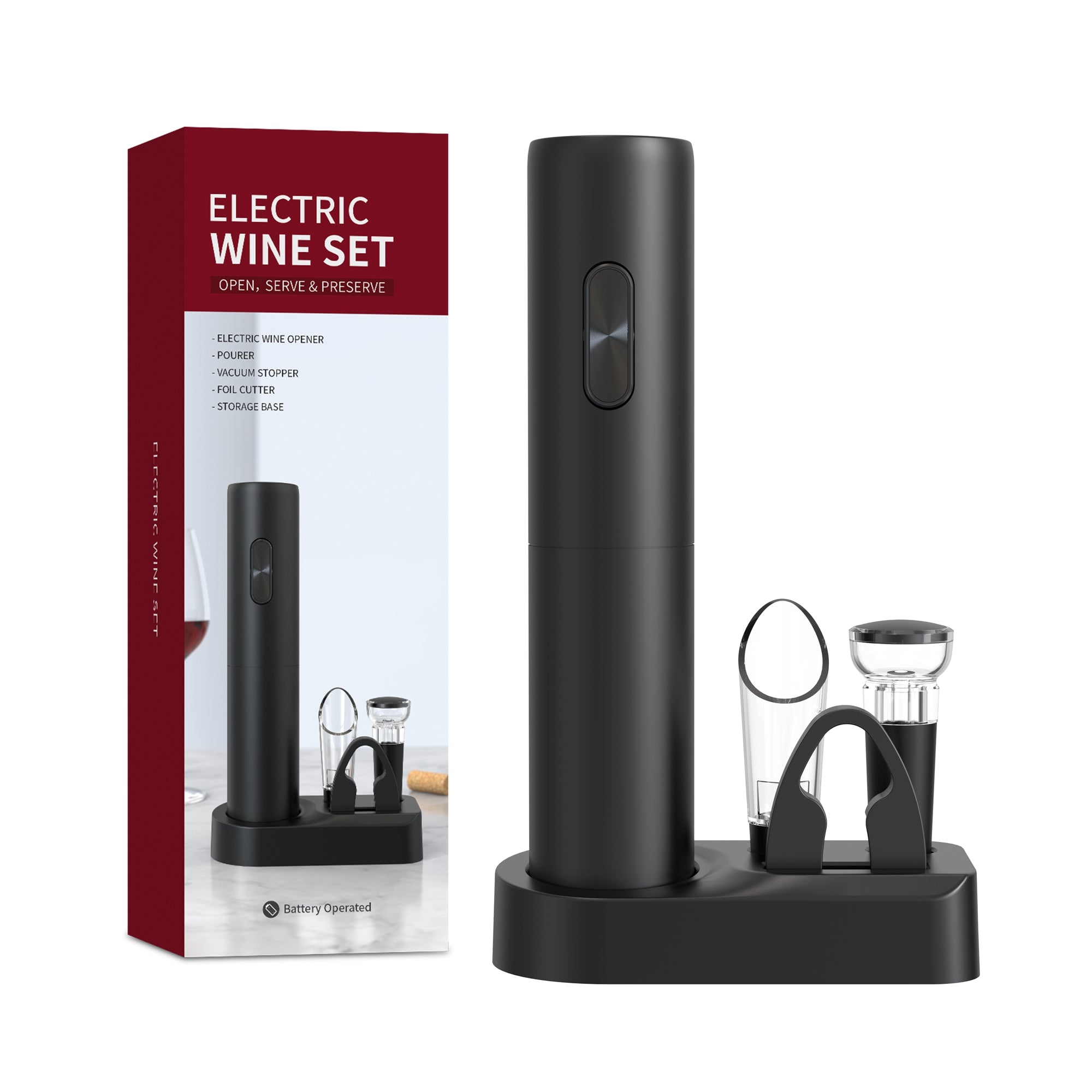 KLT VBGS-KB1-60201 5-in-1 Electric Wine Opener Set (Style A, Batteries Not Included) KLT VBGS-KB1-60201 5-in-1 Electric Wine Opener Set (Style A, Batteries Not Included)